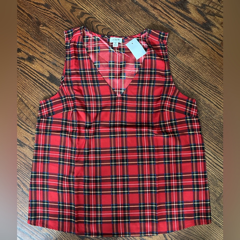 J. Crew red tartan plaid shell blouse sleeveless size medium-net